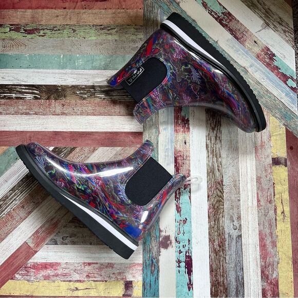Roma Women’s Vegan Rubber Rain Boots NEW Waterproof Art22 Print Butterfly SZ 9 - Picture 4 of 14